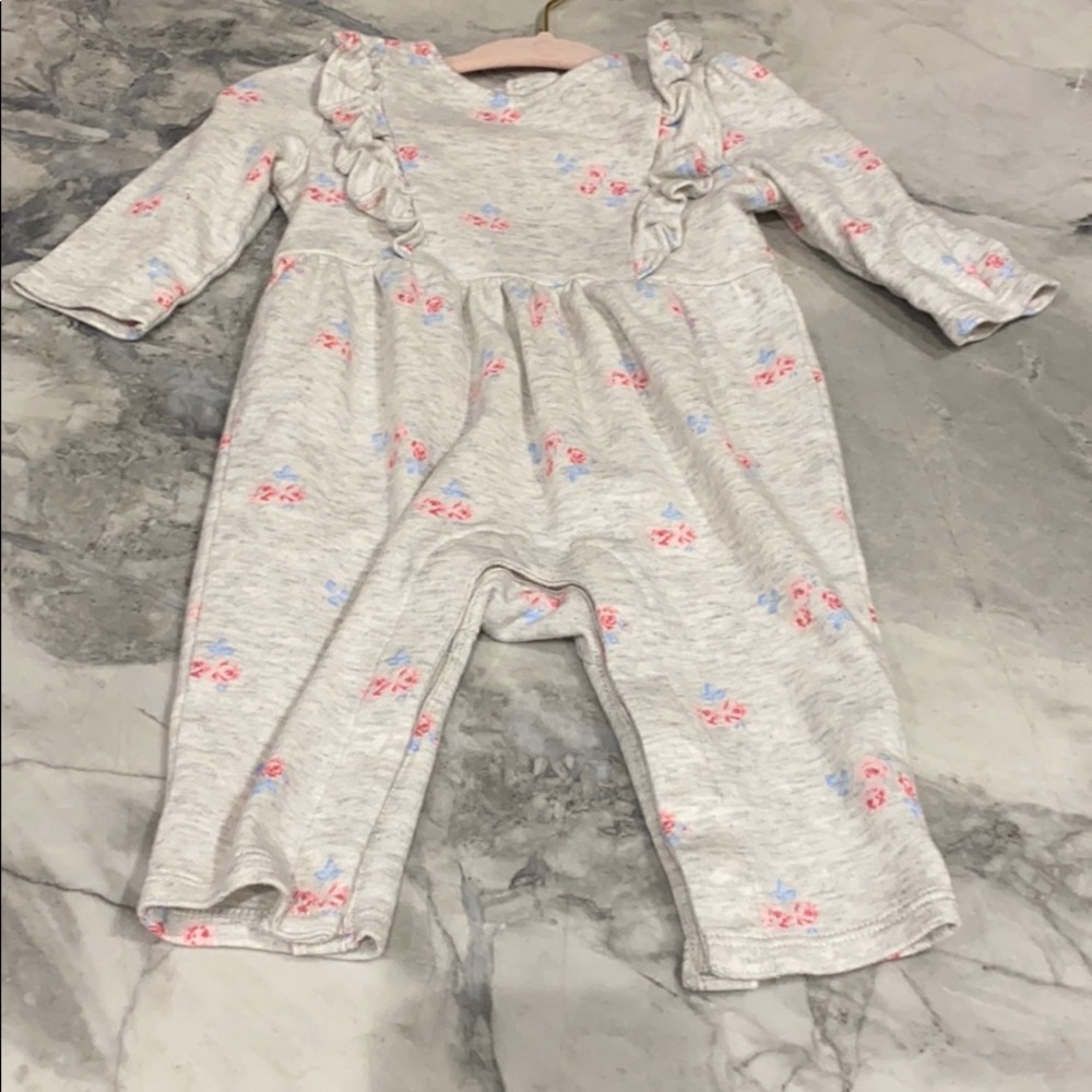 Janie and Jack grey floral romper, 0-3 months